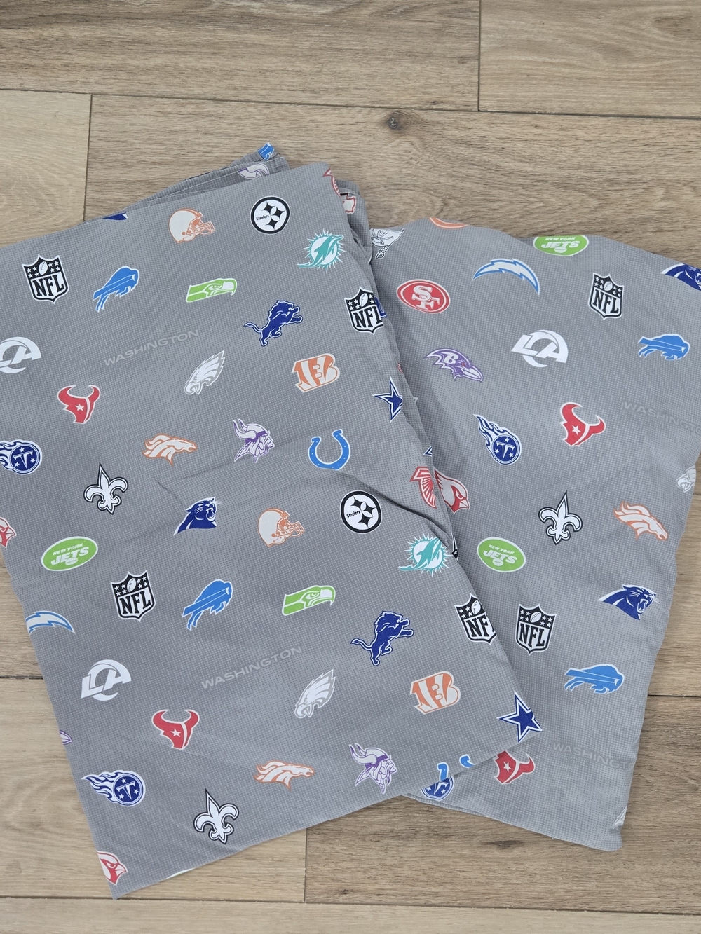 Pottery Barn Teen NFL Twin XL Sheet Set Gray 100% Cotton Football Top And Bottom